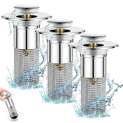 Produktbild von Waschbeckenstöpsel 3 Stück Abflusssieb Universell 34-40mm Haarsieb Wasserhalt Ablassmodus Bad Küche Badewanne