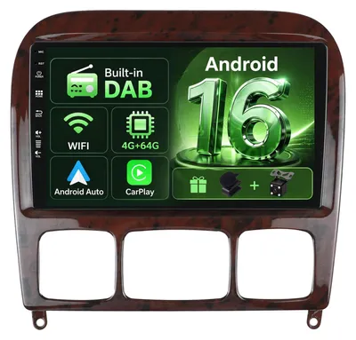 Productafbeelding van [4G+64G] Autoradio 16 voor S Class W220 1998-2005 met DAB+ en camera