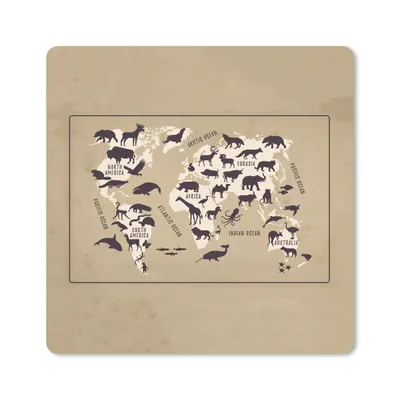 Produktbild von MuchoWow® Mauspad Mousepad Weltkarte Kinder - Tiere - Braun 30x30 cm - Mousepads - Maus Mat - Pad - Mausunterlage - Gaming