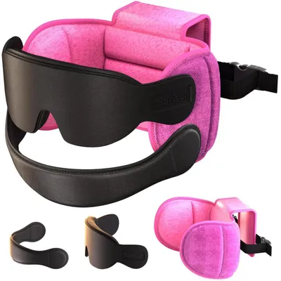 Image de Coussin de voyage avec attache pour le menton et masque de sommeil 3D, support à 360°, couleur rose