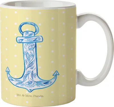 Produktbild von Mr. & Mrs. Panda Pott Anker Blau - Gelb Pastell - Geschenk, Teepott, Kaffeetasse, Teetasse, Henkelbecher, Geschenktasse, Tiermotive