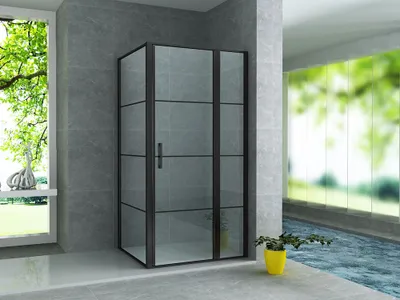 Produktbild von Aloni Duschkabine Schwingtür + Festelement + Seitenwand schwarz matt 80x120x200
