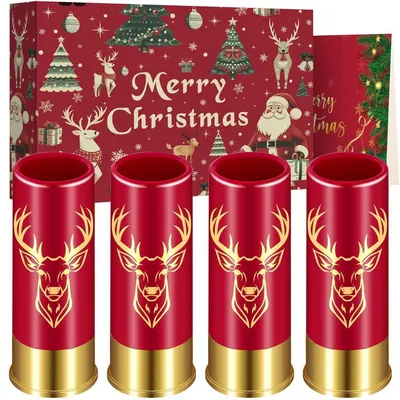 Productafbeelding van Glazen voor jenever, met hertenkop design, rood, 4 stuks in een kerstgeschenkset