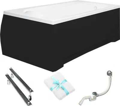 Produktbild von Aqua For You | Badewanne - Rechteckbadewanne Bona - 150 x 70 Cm - Mit Schwarzem Gehäuse - Antibakterielle Beschichtung - Siphon Und Füße