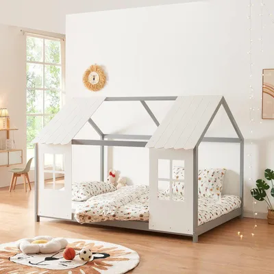 Productafbeelding van Kinderbed Peuterbed Juniorbed Huisbed Vloerbed Dennenhout 120x200 cm