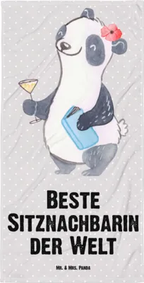Produktbild von Mr. & Mrs. Panda Badehandtuch Panda Beste Sitznachbarin der Welt - Grau Pastell - Geschenk, Universität, Duschtuch, Handtuch, Kommilitone, Strandtuch, Großes, Uni