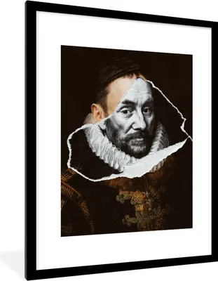 Produktbild von MuchoWow® Gerahmtes Poster Wilhelm von Oranien -Adriaen Thomasz - Schwarz und Weiß 60x80 cm - Poster mit Schwarzem Bilderrahmen Wandposter Rahmen Foto Bilder - Wohnzimmer - Dekorationen - Prämie