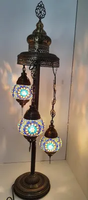 Immagine prodotto di Oosterse Glans - Lampada a mosaico fatta a mano - Lampada da terra 102 cm - Blu Giallo Bianco