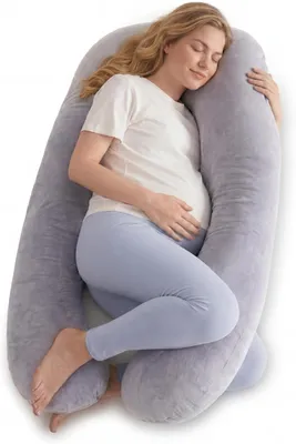 Productafbeelding van U-vormig zwangerschapskussen van kristalvelours, 130 cm, grijs