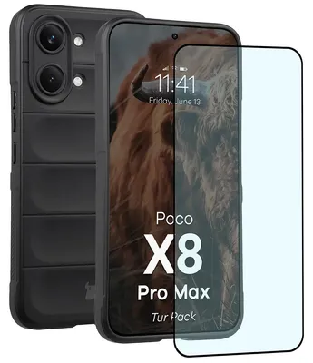 Produktbild von Robuste Handyhülle + gehärtetem Glas für Xiaomi POCO X8 Pro Max, Bizon Tur Pack, Schwarz