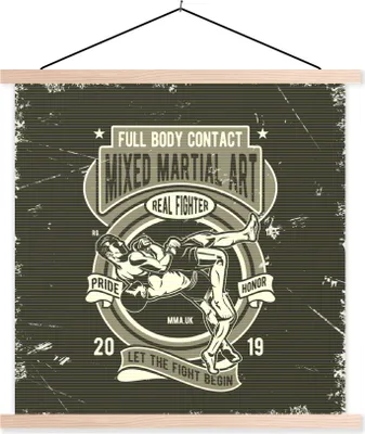 Produktbild von MuchoWow® Textilposter Mancave - Kampfsport - Sport - Vintage 60x60 cm mit holzfarbenen Rahmen - Wanddekoration