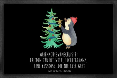 Produktbild von Mr. & Mrs. Panda Schmutzmatte Pinguin Weihnachtsbaum 40 x 60 cm - Schwarz - Geschenk, Weihnachten, Fussmatte, Winter, fußmatte, Türvorleger, Türmatte, Schmutzfangmatte