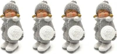 Produktbild von Winterkind Mädchen mit LED Schneeball 25cm Dekofigur Weihnachtsdeko 4 Stück