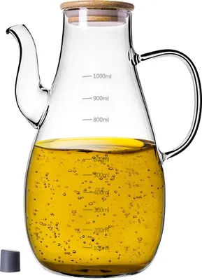 Produktbild von KADAX Ölspender 1000ml aus Borosilikatglas, Ölflasche mit Messskala, Ausgießer & Deckel, Glasölflasche, Ölkanne aus Glas, Flasche für Öl & Olivenöl, Ölkaraffe