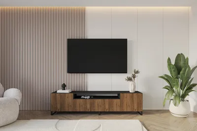 Produktbild von ALTDECOR TV-Schrank NOA-2-S mit Gefrästen Fronten 200x53x41 Lowboard, TV Möbel, TV Cabinet, Fernsehtisch, Fernseher Schrank, TV Kommode, TV Tisch, TV Sideboard, TV Board - Schwarz / Katania