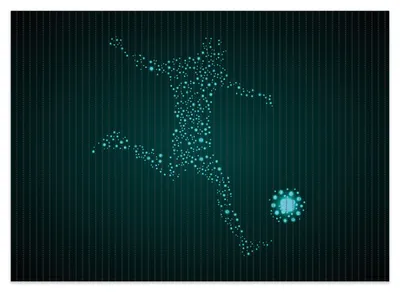 Produktbild von Wallario Duschmatte Antirutschmatte Badmatte Fußmatte Fußball - ein Spieler aus tausend Sternen in türkis, Größe ca. 70 x 50 cm