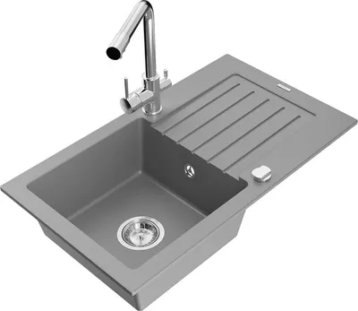 Produktbild von Mexen Pablo 1 Becken-Granitspüle mit Abtropffläche und Mischbatterie Duero, Grau - 6510-71-671600-00