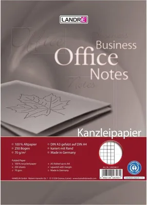 Produktbild von Landré Kanzlei-Papier Recycling A3 auf A4 gefalzt, kariert, 70 g/m², 250 Kanzlei-Bogen