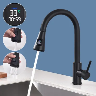 Produktbild von 360° Drehbar Küchenarmatur, Wasserhahn Küche mit 2 Strahlarten, Edelstahl Spültischarmatur, Hochdruck Armatur, Mischbatterie Küche Schwarz