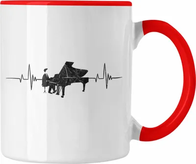 Produktbild von Trendation - Tasse Piano Geschenkidee für Klavierspieler Flügel-Motiv Herzschlag (Rot)