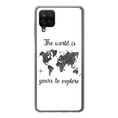 Produktbild von MuchoWow® Handyhülle Schutzhülle Hülle für Samsung Galaxy A12 Weltkarte - Schwarz - Sprichwörter Silikon Softcase Handy Hülle - Bild