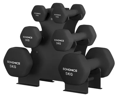 Produktbild von SONGMICS Kurzhantel Set, 2x1kg, 2x3kg, 2x5kg, Hanteln mit Hantelständer, Beschichtung, schwarz