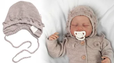 Productafbeelding van Gebreide muts met strik, meisjesmodel, handgemaakt, baby Nellys, beige