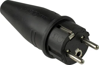 Produktbild von as-Schwabe Vollgummi-Stecker Schuko ohne Kabel max. 1,5mm² 230V 16A Schwarz IP44