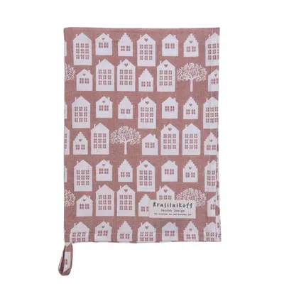 Produktbild von Krasilnikoff Geschirrtuch TOWN HOUSE DUSTY ROSE Rosa mit Häusern