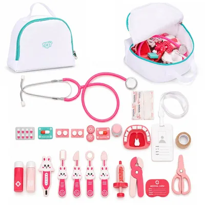 Imagen del producto de Juego de médico de madera para niños, con maletín médico y 26 accesorios, marca ECOTOYS