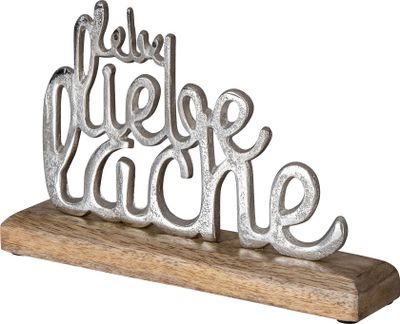 Schriftzug Lebe Lache Liebe Metall Silber Mango Holz Aufsteller Tischdeko Deko
