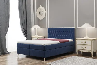 Produktbild von Boxspringbett Schlafzimmerbett ESME 200x200cm in Stoff Monolith Dunkelblau