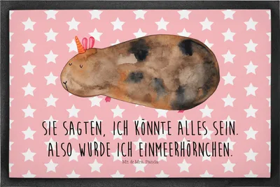 Produktbild von Mr. & Mrs. Panda Fußabtreter Einhorn Meerschweinchen 50 x 75 cm - Rot Pastell - Geschenk, Meerschwein, Einhörner, fußmatte, Fussmatte, Bodenvorleger, Unicorn