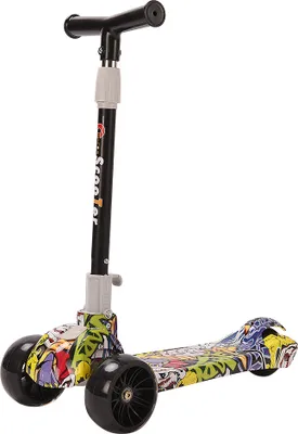 Produktbild von Kinderscooter mit LED-Lichtern,Graffiti Scooter Kinder Roller,Faltbarer Kinderroller für Kinder Schwarz