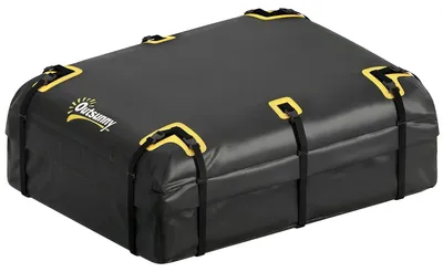 Image de Coffre de toit pliable, capacité de 594 litres, étanche | Couleur : noir et jaune | Dimensions : 100 x 132 x 45 cm