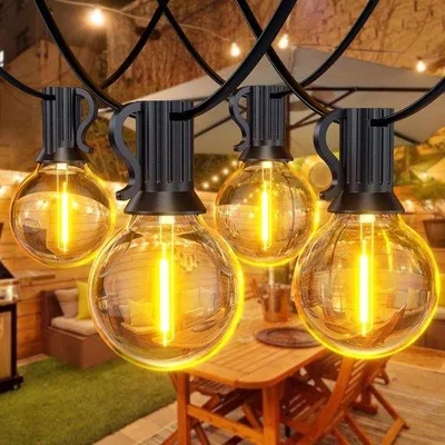 Immagine prodotto di Ghirlanda luminosa a LED da esterno resistente all'acqua, 15 m, IP45 - Set da 25+1 luci per giardino, terrazza, Natale, feste e matrimoni