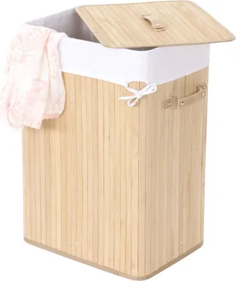 Produktbild von Wäschekorb HWC-C21, Laundry Wäschebox Wäschesammler Wäschebehälter Wäschetonne, Bambus 61x43x32cm 70l naturfarben