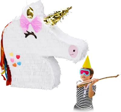 Image de Relaxdays Pinata licorne, à suspendre, enfants, filles, anniversaire, pinata licorne, à remplir soi-même, piñata, blanche