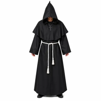 Zdjęcie produktu dla Kostium mnicha dla dorosłych – czarna szata na Halloween z kapturem