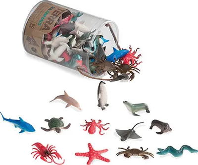 Produktbild von Terra 60-teilig Tierfiguren Sammlung Meerestiere Spielzeug Set – Hai, Schildkröte, Tintenfisch, Krabbe, Pinguin, Delphin und mehr – Spielzeug ab 3 Jahren