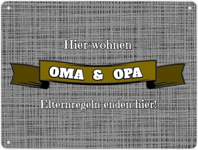 Produktbild von Metallschild XL in 21x28 cm Hier wohnen Oma & Opa mit Stoffoptik in silber und