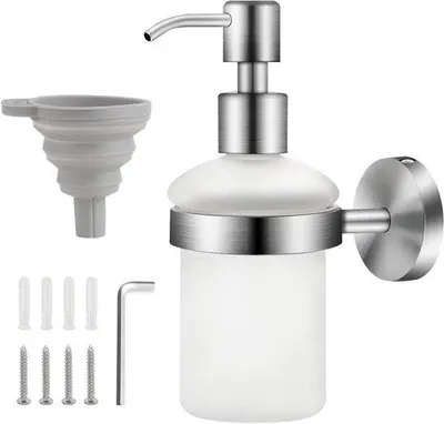 Image de Distributeur de savon en verre 200 ml - flacon de shampooing et de gel douche pour montage mural