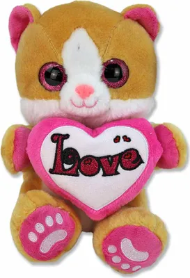 Produktbild von Braune Plüsch Katze mit Herz - ca. 20 cm