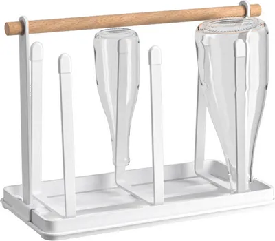 Image de (blanc) Porte-bouteilles avec égouttoir, porte-bouteilles à soda pour 6 bouteilles, avec tapis d'égouttage amovible, égouttoir pour bouteilles, séchoir pour bouteilles diverses et gobelets