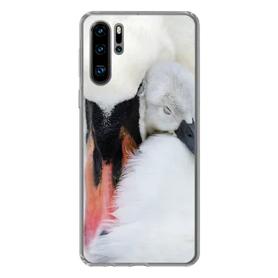 Produktbild von MuchoWow® Handyhülle Schutzhülle Hülle für Huawei P30 Pro Nahaufnahme eines Schwans mit Jungen Silikon Softcase Handy Hülle - Schutzdeckel