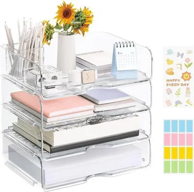 Produktbild von Famanu Aufbewahrungsbox A4 - Stapelbare Dokumentenlade mit Etikettenhalter, transparent