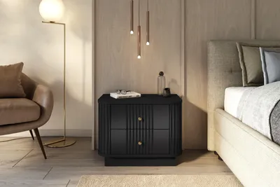 Zdjęcie produktu dla Szafka nocna 56 cm czarna zestaw 2 szafki złote uchwyty ryflowana Vesper