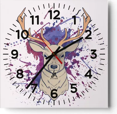 Produktbild von Wanduhr - Quadrat - Glasuhr - Hirsch Abstraktion - 30x30cm - Schleichendes Uhrwerk - Lautlos - zum Aufhängen bereit - Dekoration Modern - Wanddekoration aus Glas - C4AC30x30-3691