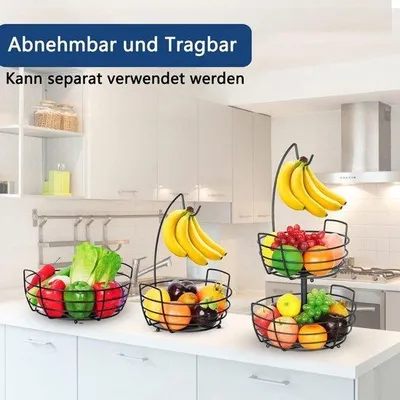 Imagen del producto de Cesta de frutas de cerámica con 2 niveles, con soporte para plátanos, frutero de metal para encimera, accesorio de cocina, cuencos para frutas y verduras, color .
