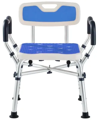 Image de Siège de douche pour personnes âgées, avec accoudoirs et dossier, réglable en hauteur, capacité de charge de 180 kg, couleur bleue